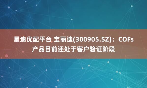 星速优配平台 宝丽迪(300905.SZ)：COFs产品目前还处于客户验证阶段