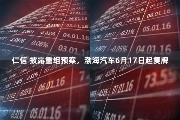 仁信 披露重组预案，渤海汽车6月17日起复牌